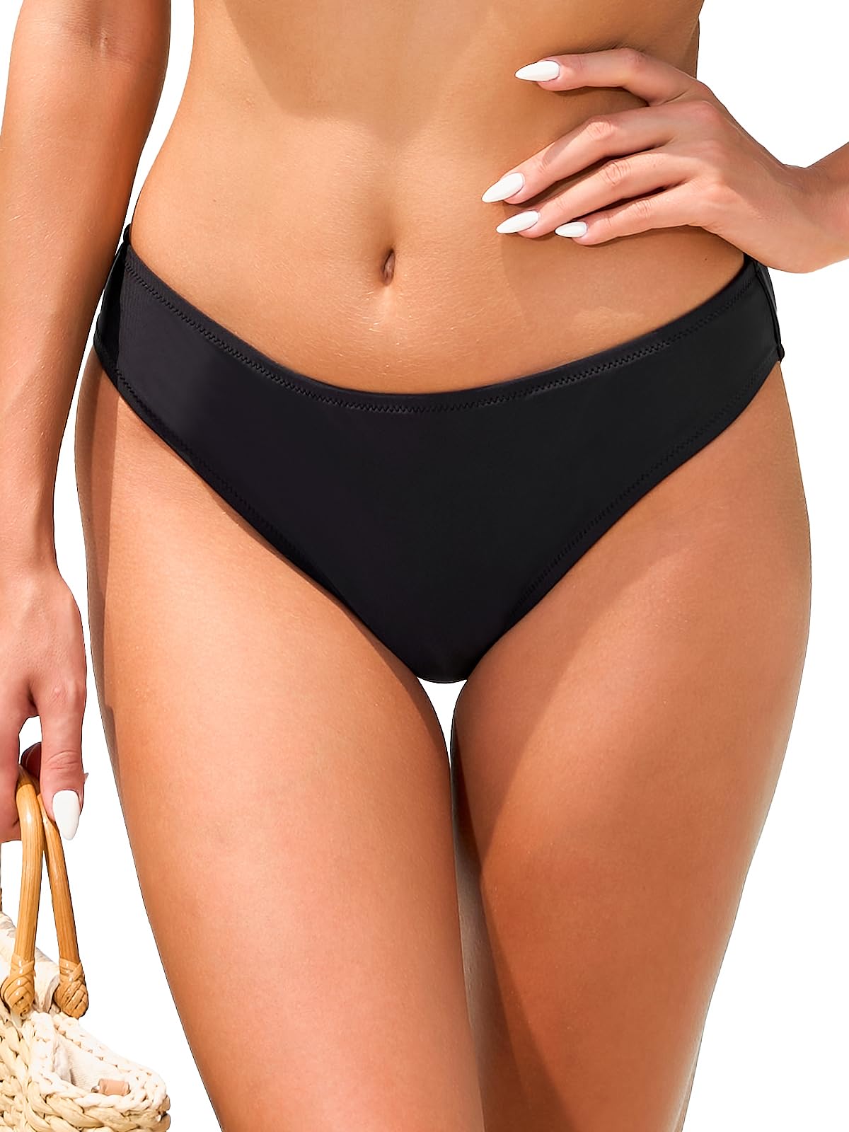 Photo 1 of Ocean Blues Women's Black Low Waisted Bikini Bottom Full Coverage Swim Bottom - Size Large