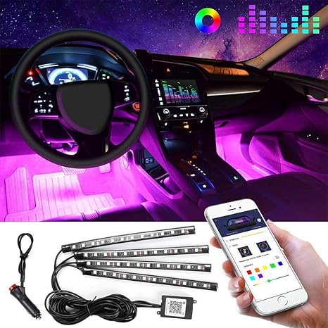 Innenraum Zierleisten Innenbeleuchtung Auto - STYLINGCAR LED Streifen Licht LED Auto Ambiente Beleuchtung Zigarettenanzünder 