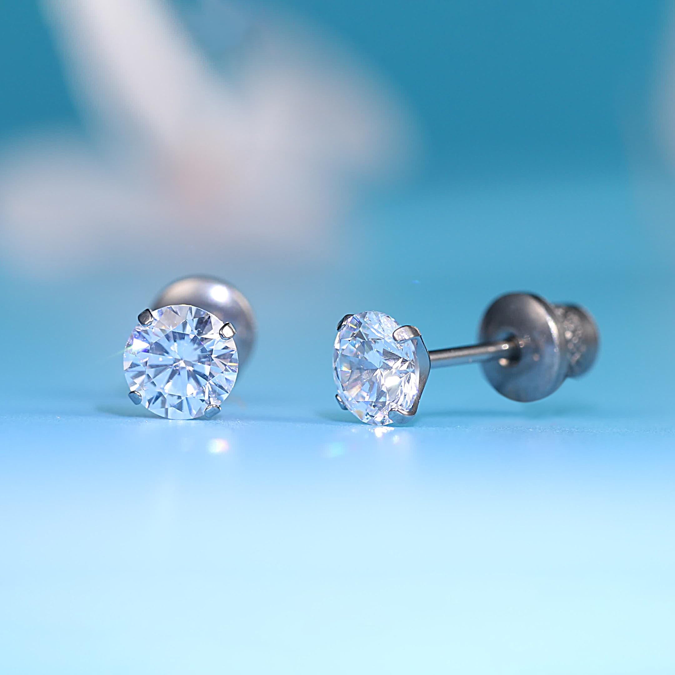 Limerencia Hypoallergenic G23 Implant Grade Titanium Screw Back Earrings Tragus 20G Helix F136 Piercing Post for Sensitive Ears Simulated Diamond Cartilage