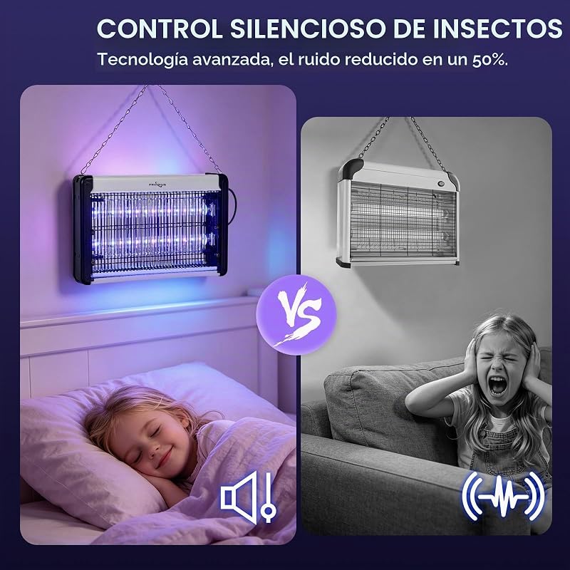 Lámpara Matamoscas, Antimosquitos Electrico, Caza Moscas, 2 * 6,5W UVA-LED Lampara para Mata Mosquitos e Insectos, Control Multi-Insecto, Potencia 3500V, Efecto 100-150 m². (1,5 m Cable)