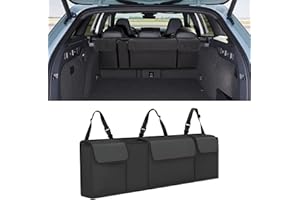 Alieemo Car Trunk Organizer, Waterproof Collapsible Cargo Bag with 4 Pockets,Backseat Hanging Large Storage with Adjustable Straps, Sturdy Space Saver Frees Trunk Floor for SUV, Truck (Black)