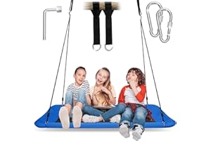 STBOO 700lb Giant Platform Swing for Kids Adults with 2 Hanging Straps, Flying Saucer Tree Swing Set for Backyard Outdoor Indoor, Durable Steel Frame, Waterproof, Adjustable Swivel Ropes (Blue, Rectangle)