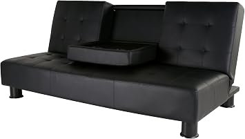Amazon Com Dorel Home Products Julia Faux Leather Futon With Cupholder Black Furniture Decor