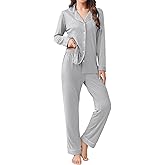 Ekouaer Womens Pajamas Set 2 Piece Button Down Pjs Soft Long Sleeve Top and Pants Sleepwear Set Lounge Sets