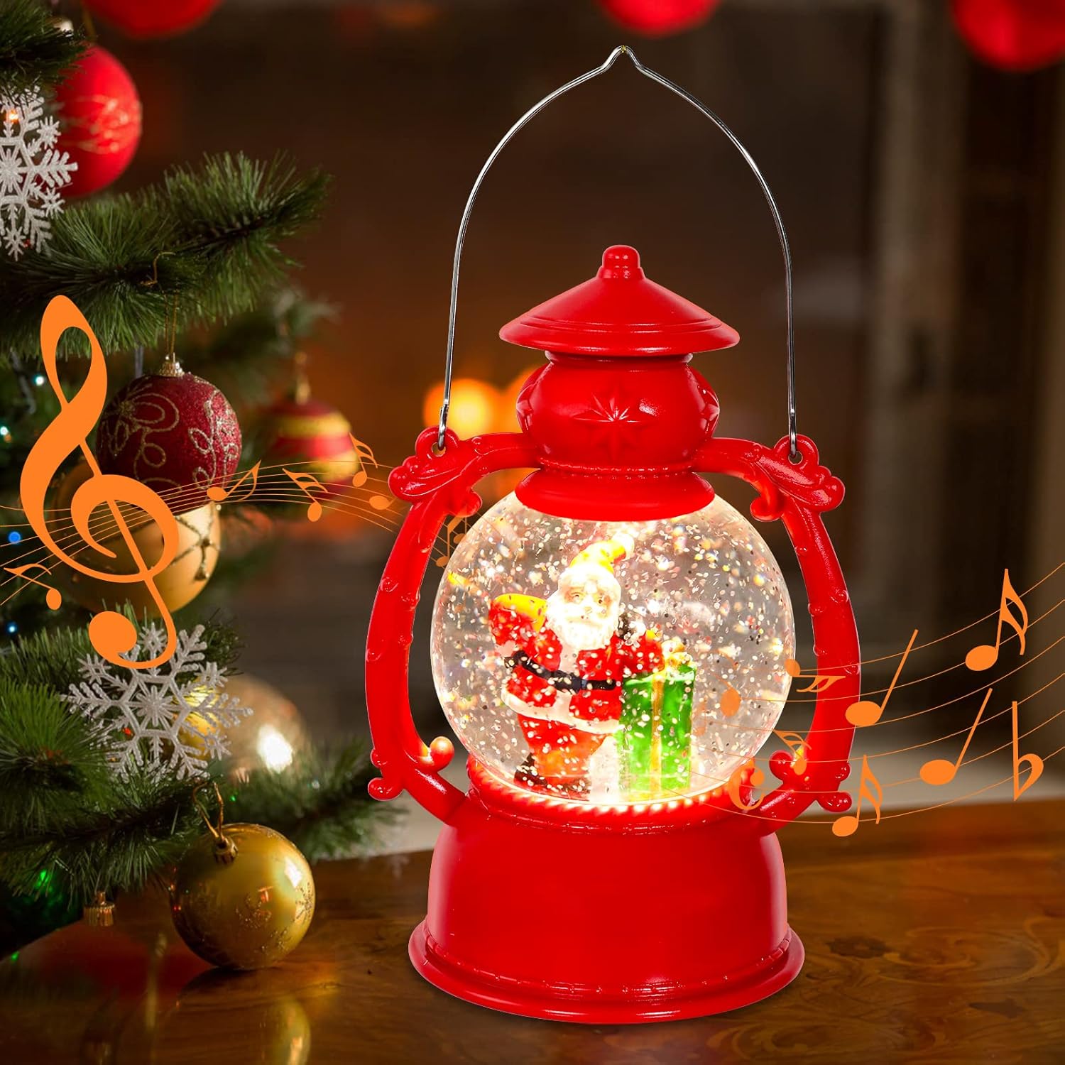 Snow Globes - Garma Christmas Musical Snow Globe Lantern with Music, Lighted Water Globe Lantern Swirling Glitter White Santa Claus for Christmas Decoration Gifts, Battery or USB Operated LED Lighted