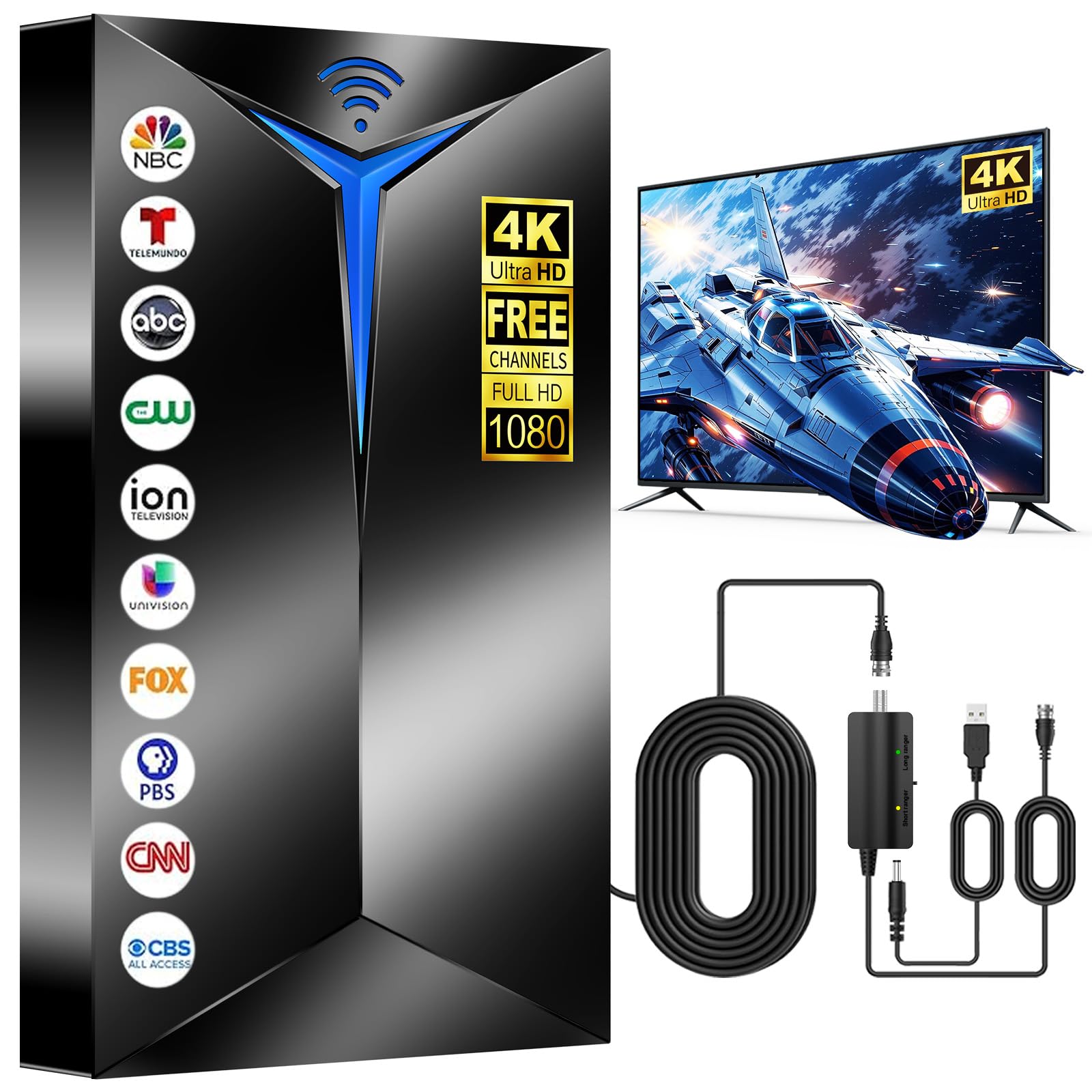 Photo 1 of 2026 TV Antenna Indoor Outdoor, 3200+ Miles Long Range for Local Channels, HDTV Antenna with Inline Amplifier for Smart TV - Clear Reception for 8K 4K 1080P, 26ft Cable