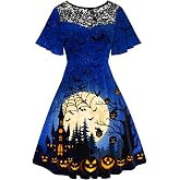 AOBUTE Women Halloween Dress Lace Flutter Sleeve A-Line Party Dresses