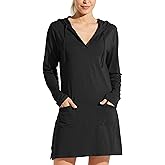 Willit Women's Long Sleeve Cotton Swim Cover Up UPF 50+ SPF Dress Hooded with Pockets Sun Protection Beach Coverup