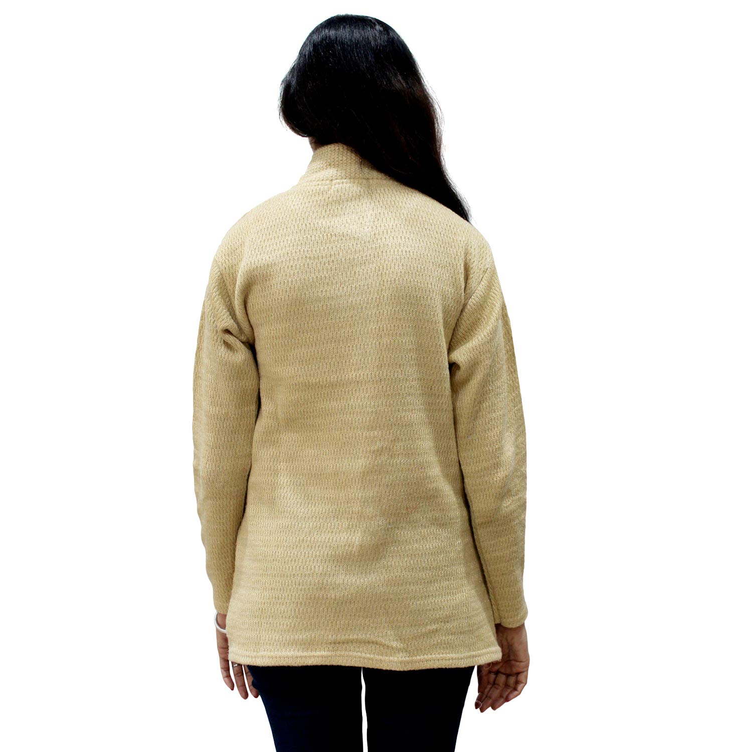 matelco women's woollen hi-neck buttoned cardigan with pockets