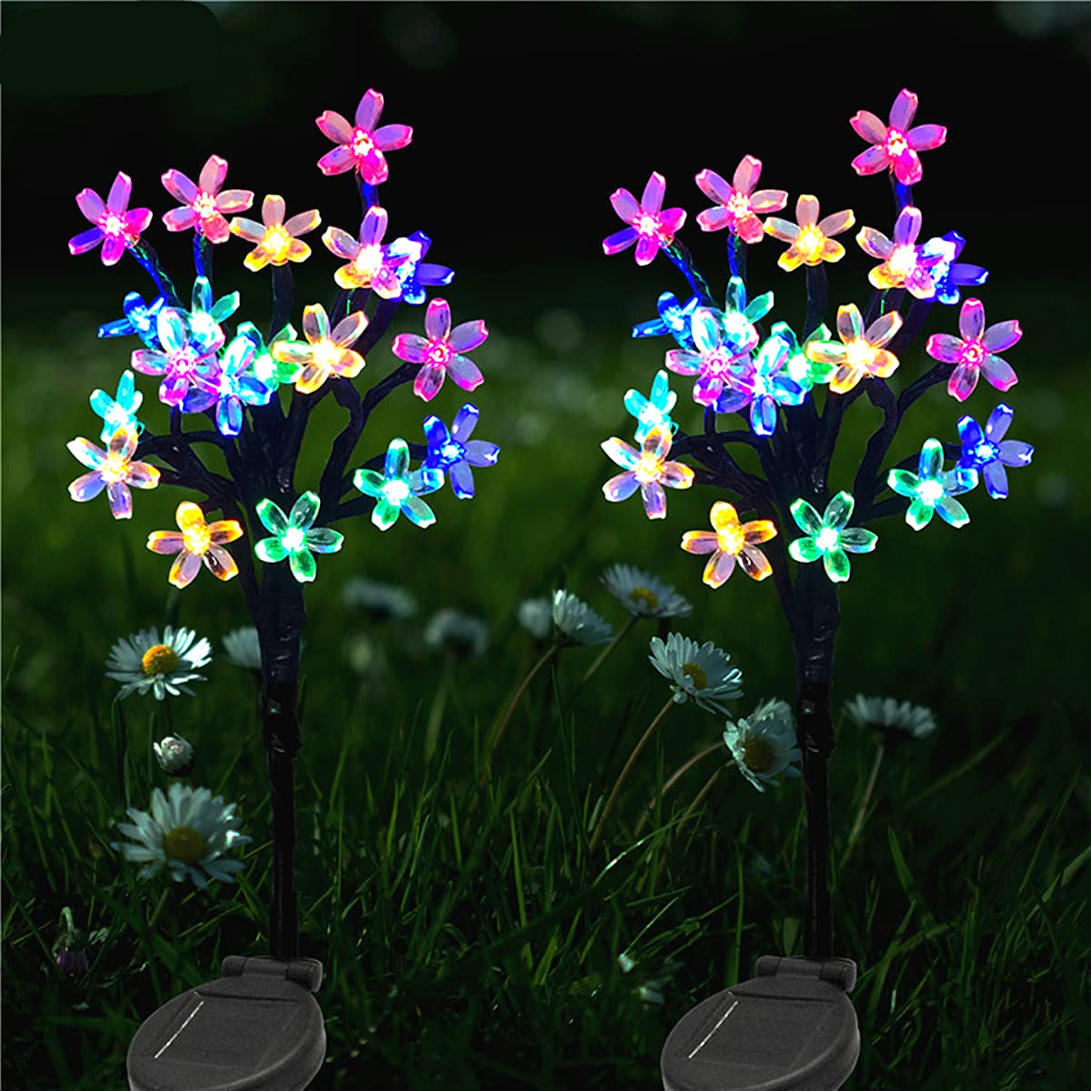 Sunboia Solar Lights Outdoor,2 Pack Solar Pathway Lights with 20 LED Cherry Blossom Lights Multicolor Solar Decorative Lights Waterproof for Patio Garden Lawn Yard Party Holiday Christmas