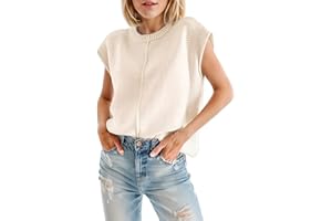 Cnlinkco Womens Cap Sleeve Sweater Casual Sweater Vest Sleeveless Pullover Sweater Loose Fit Sweater Tops Lightweight