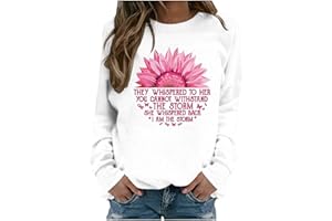 Pvkarhg Breast Cancer Awareness Crewneck Sweatshirt for Women Floral Pink Ribbon Print Pullover Cute Tops Long Sleeve Shirts