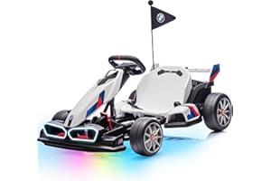 Wanan 36V Electric Go Kart with Adjustable Seat, Licensed BMW Drift Kart with Dual 300W Motors, Crazy Go Cart for Kids Ages 6-12, Cool LED Lights, Drift Mode and 2 Speeds (White)