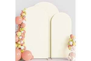 Wokceer Wedding Arch Backdrop Cover (8FT, 7.2FT, 6.6FT) Set of 3 Spandex Fitted Wedding Arch Stand Covers Round Top Chiara Backdrop Stands Cover for Birthday Party Ceremony Banquet Decor Ivory