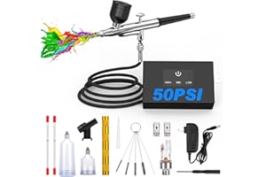TURNRISE Airbrush Kit with Air Compressor: 50PSI High Pressure Air Brush Kit with 0.2/0.3/0.5mm Nozzle & Cleaning Set for Painting, Modeling, Cake Decorating, Makeup, Nails, Crafts