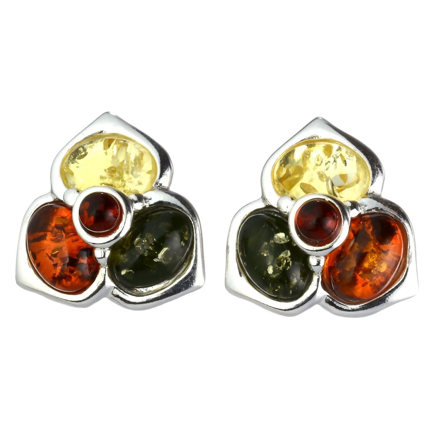 Sterling Silver and Baltic Multicolored Amber Earrings "Jasmine"