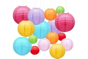 KAXIXI Hanging Paper Lanterns 16 Pcs Multicolor Paper Lantern Decorative Round Chinese Lanterns Decorations for Classroom Decorations Wedding Rainbow Birthday Party Mexican Fiesta Party Supplies
