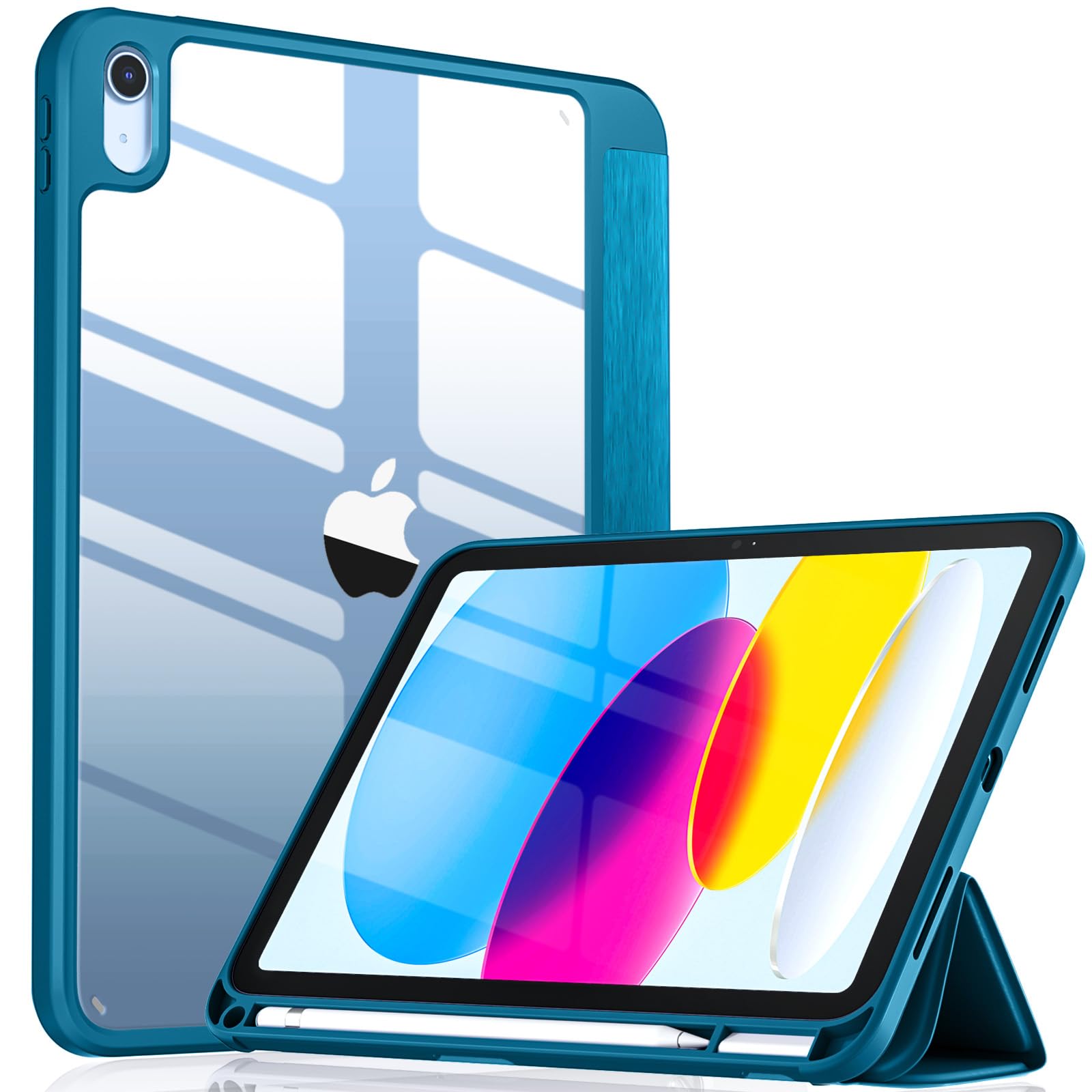 Photo 1 of Wenlaty Compatible with iPad (A16) 11th Generation Case 11 Inch 2025, for iPad 10th Generation Case 10.9 Inch 2022 with Pencil Holder, Trifold Stand Protective Clear Back, Auto Wake/Sleep, PeacockBlue