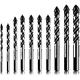 10-Piece Masonry Drill Bits Set for Tile Glass Ceramic Brick Wood, 1/8 to 1/2 Inch Drilling Bits with Triangle Handle, YG8 Tu