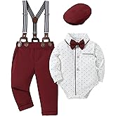 CARETOO Baby Boy Clothes Suit Infant Gentleman Boy Outfits Dress Shirt/Bowtie/Suspender Pants Set 0-18 Months