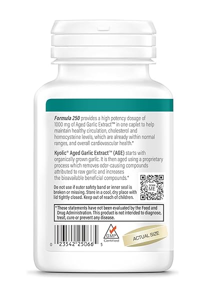 KYOLIC AGED GARLIC EXTRACT FORMULA 250, CARDIOVASCULAR HEALTH, ONE PER DAY, 60 VEGAN CAPLETS