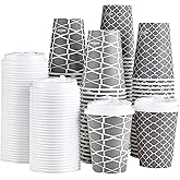 JOLLY PARTY Disposable Coffee Cups with Lids -12 oz (100 Sets) To Go Cups, Paper Coffee Cups for Beverages Espresso Tea, Suitable for Cafes, Offices and Home