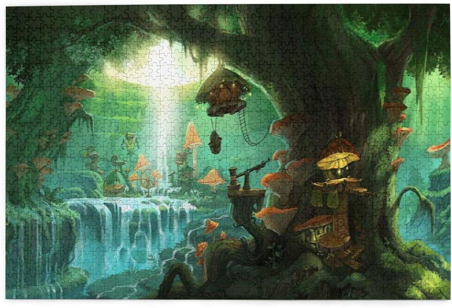 Jigsaw Puzzles 1000 Pieces,Green Forest And Waterfall With Elf Fantasy