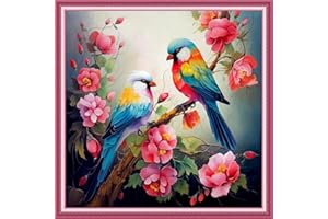 Joyhoor Cross Stitch Kits for Beginners Stamped Cross-Stitch Supplies Needlework preprint Embroidery Kits for Adults DIY Needlepoint Kits Embroidery Patterns 11CT-Flower Couple Bird 18.x18 inch