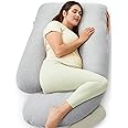 Momcozy U Shaped Pregnancy Pillows with Cotton Removable Cover, 57 Inch Full Body Pillow Maternity Support, Must Have for Pregnant Women, Hatha Grey