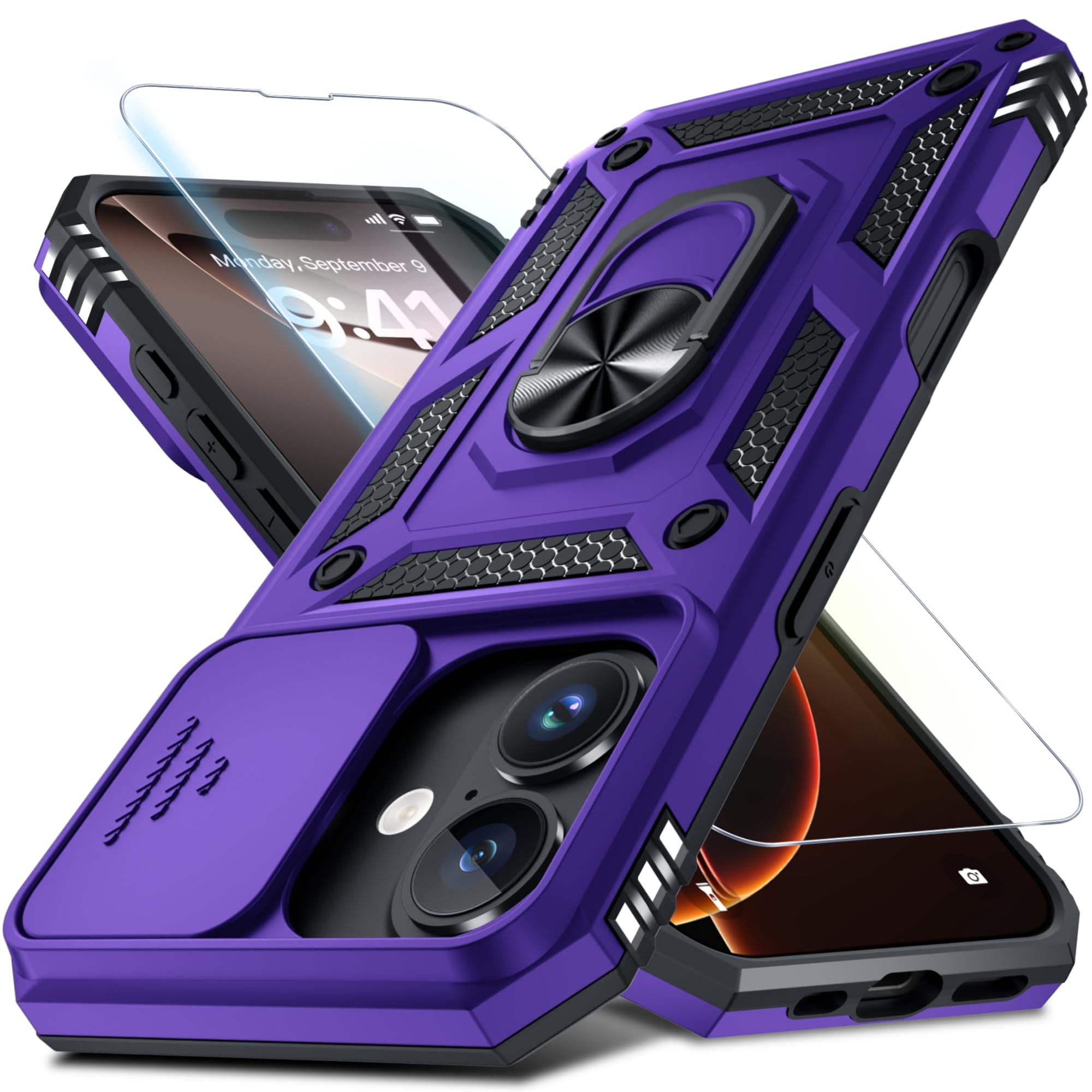 for iPhone 16 Plus Phone Case Built in Slide Camera Lens Cover