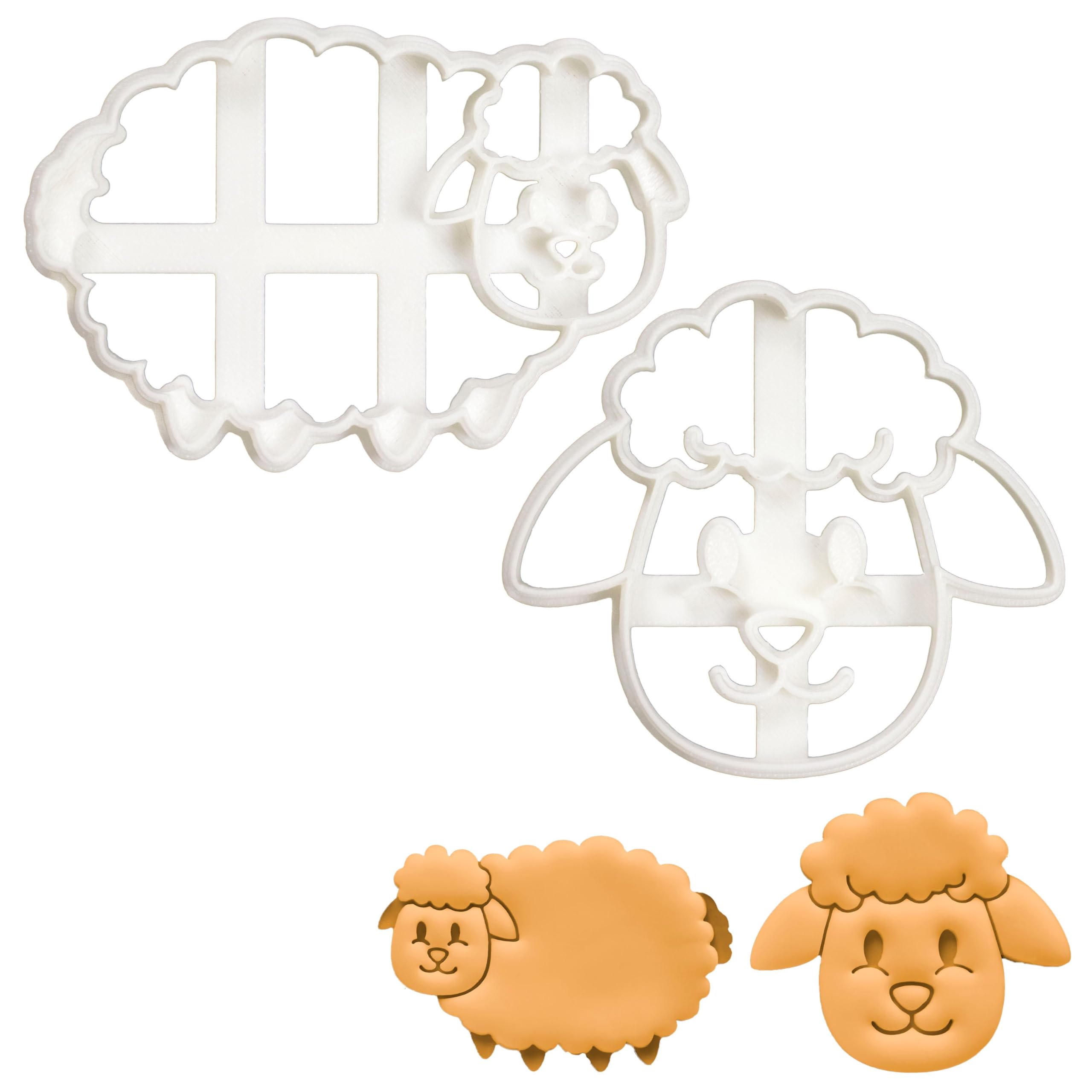 BAKERLOGY Set of 2 Sheep Cookie Cutter (Designs: Face and Body) - Detailed Biscuit Cutter Design for Baking and Crafts, Ideal on Fondant, Dough, Clay