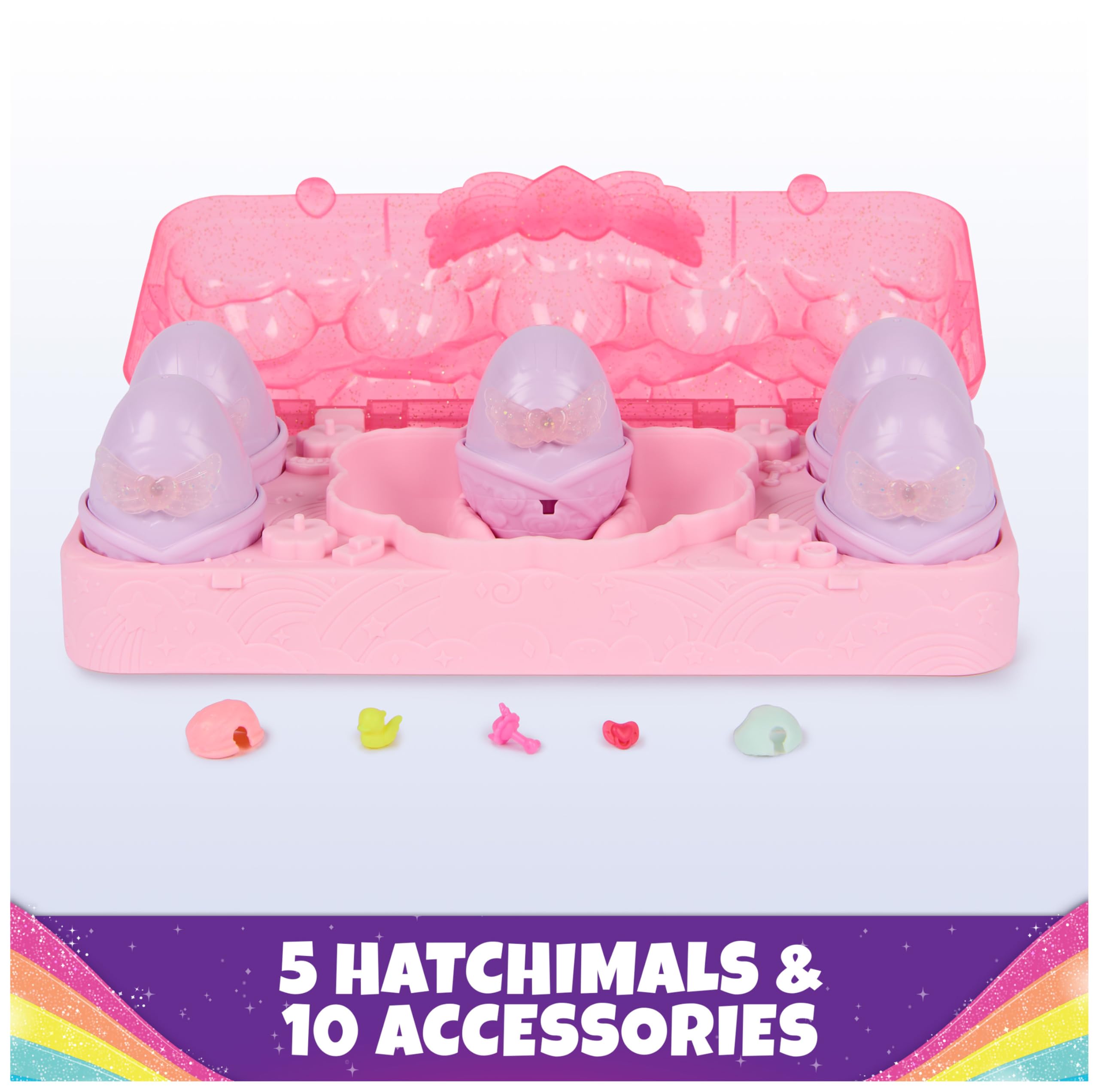 Hatchimals Alive, Rainbow Splash Egg Carton, 5 Mini Figures in Color Reveal Eggs & 10 Accessories, Gifts & Stocking Stuffers for Girls & Boys Ages 3 & up