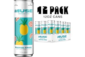 MY MUSE MyMuse Inspired Soda™ – Low Sugar, Low Calorie, Inspired Soda Enhanced with Adaptogens, Antioxidants, Vitamins, and Electrolytes – 12 Pack 12oz Cans, (Tropical Citrus)