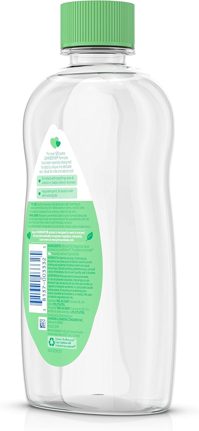 Johnson & Johnson Baby Oil, Aloe Vera & Vitamin E, 14 Ounce: Health & Personal Care