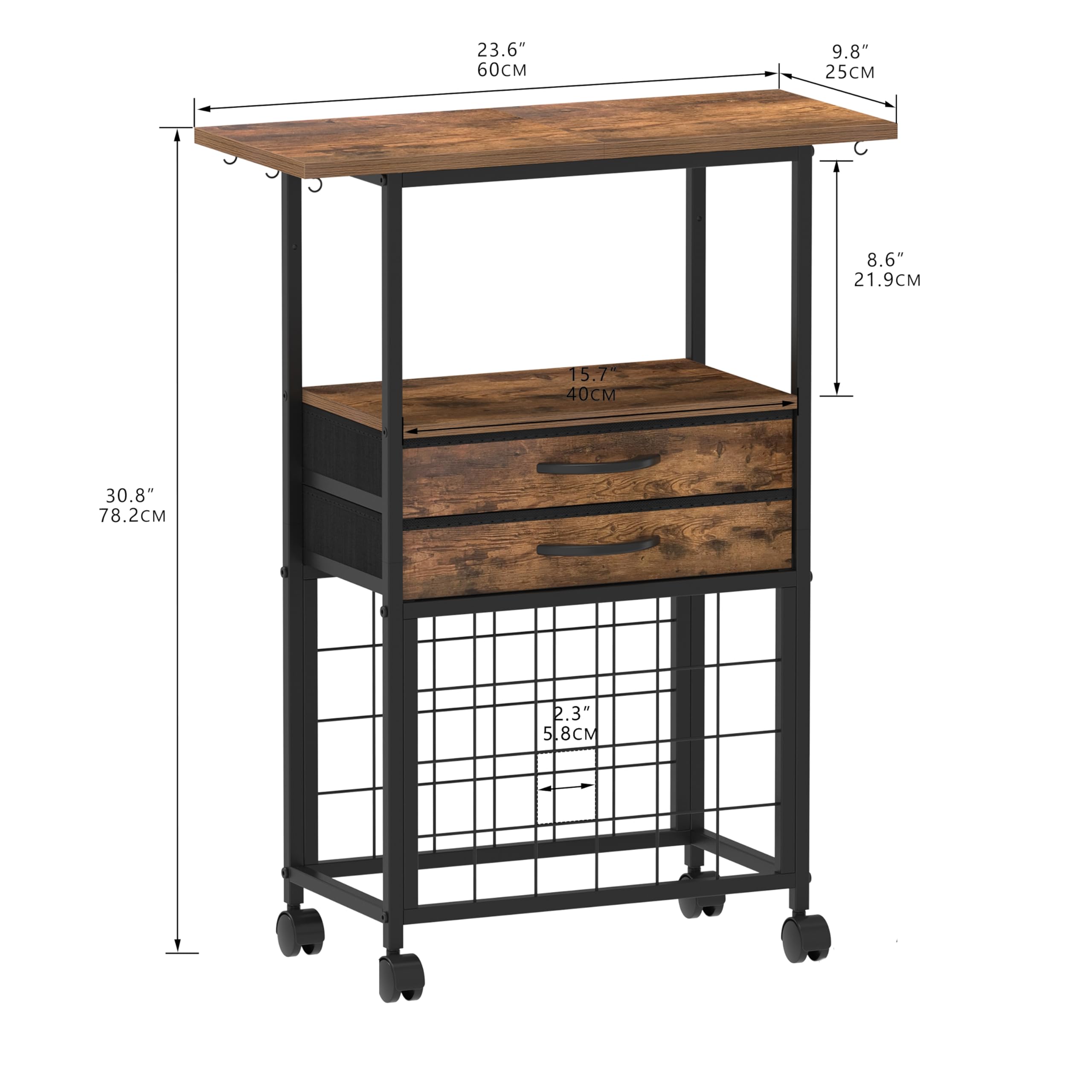 Organizer and Storage Stand Compatible with Cricut Machines,Rolling Storage Cart/Shelf with 24 Vinyl Roll Holders，2 Fabric Drawer,Accessories Holder,Tool Hook for Craft Room Home (Rustic Brown)
