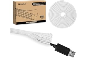 Nilight Cable Sleeve,10ft-1/4inch Cord Management Sleeves, Braided Sleeving, Split Self Wrapping Wire Loom for Computer Electrical Automotive Harness Protector Organizer, White