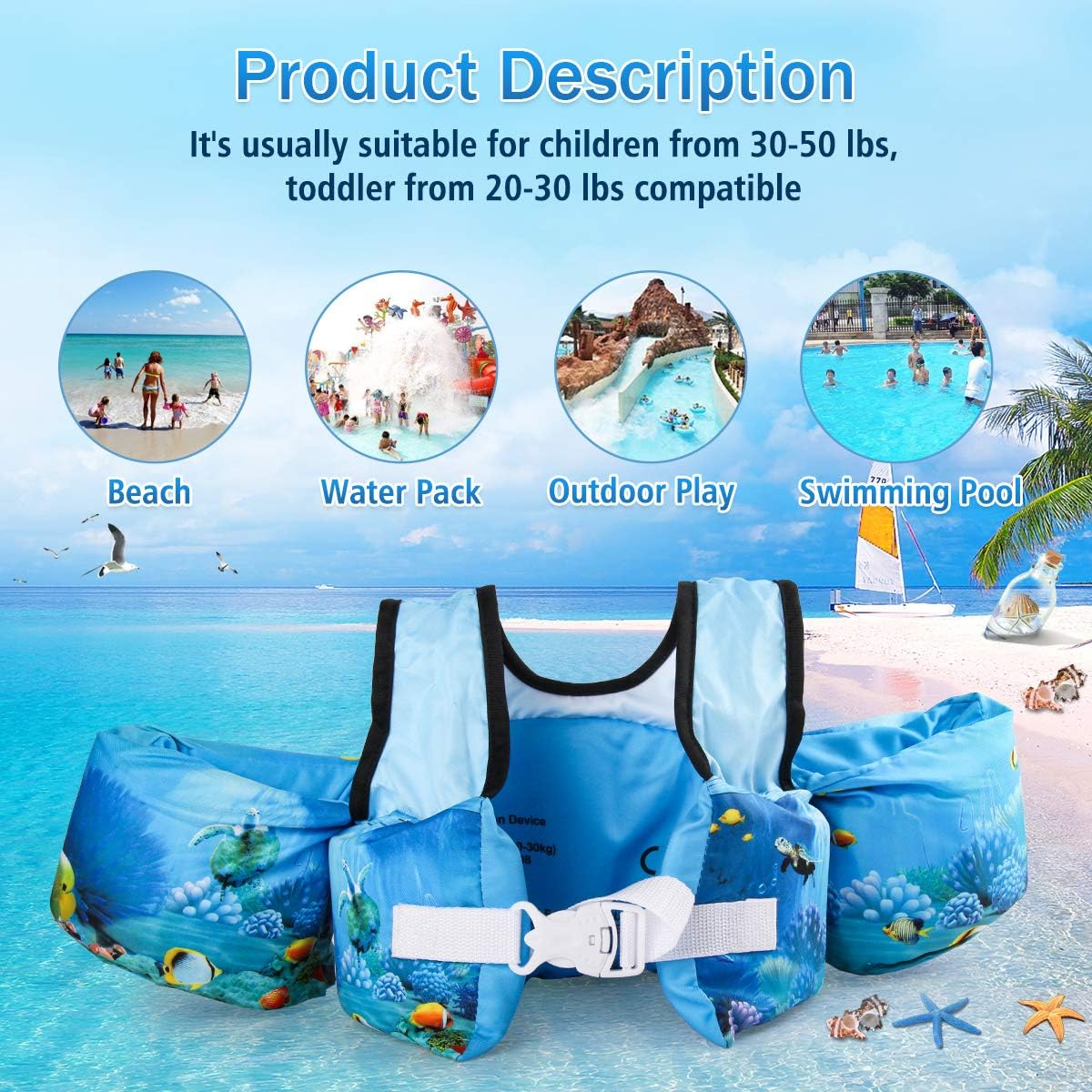 Kids Life Jacket 2266lbs Cute Cartoon Toddler Floatie Vest Children