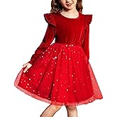 Arshiner Toddler Tutu Dresses Little Girls Velvet Tulle Fall Winter Long Sleeve Ruffle Holiday Party Dress 2-6Y