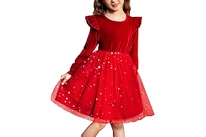 Arshiner Toddler Tutu Dresses Little Girls Velvet Tulle Fall Winter Long Sleeve Ruffle Holiday Party Dress 2-6Y
