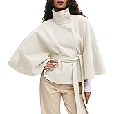 Ainangua Womens Batwing Sleeve Poncho Peacoat Oversized Stand Collar Belt Cape Coat Jacket Cloak Fall Winter Shawl Outerwear