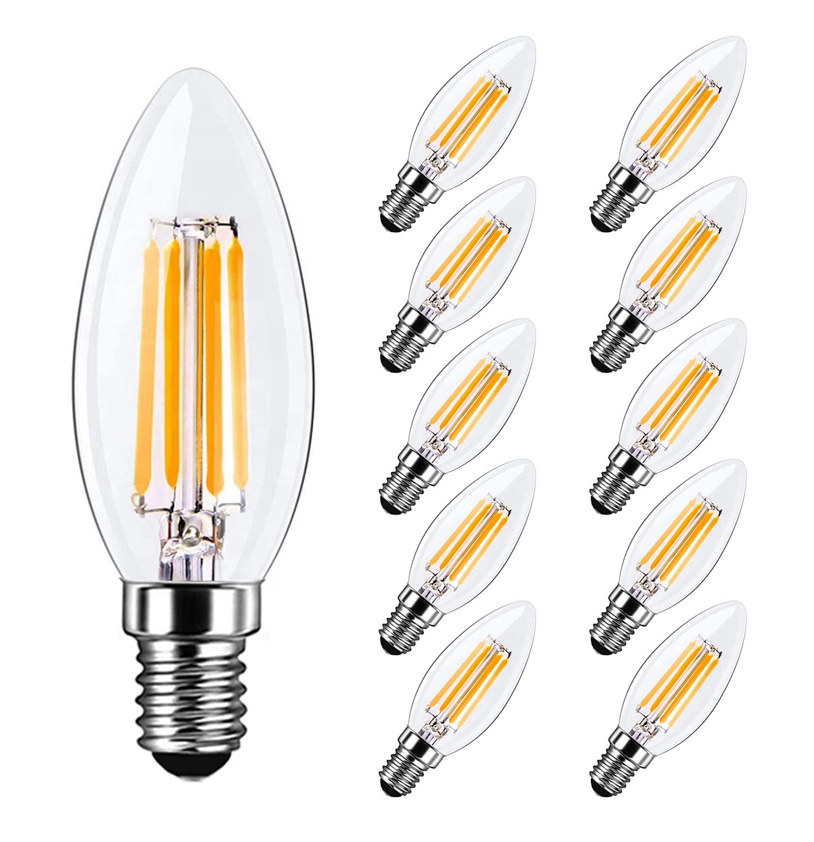 MAYCOLOR E14 Small Edison Screw Candle Bulb 4W Equivalent to 40W, Warm White 2700K, 400Lumen, Chandelier Light Bulbs, Filament Light Bulb E14, Clear Glass, Non-Dimmable, 10-Pack — image 1