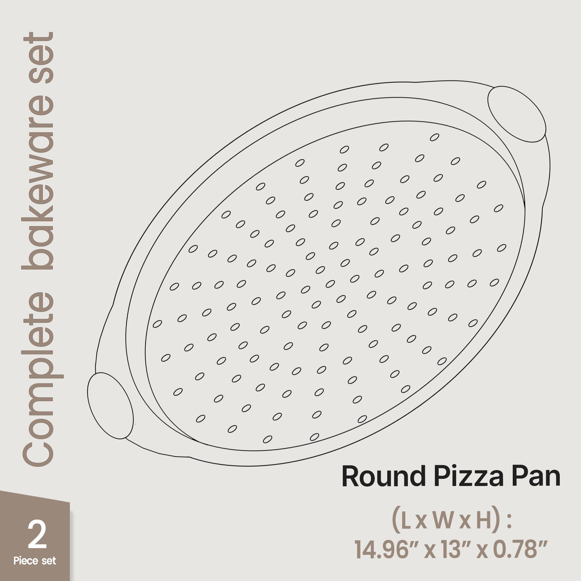 Pizza Tray – 2 Round with Silicone Handles – Carbon Steel Pizza Pan with Holes and Non-Stick Coating – PFOA PFOS and PTFE Free by Bakken