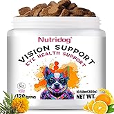 Nutridog Eye Supplements for Dogs - Cataract &amp; Dry Eye Relief Supplement | with Lutein, DHA, Vitamin C | 120ct Salmon Flavor Tear Stain Chews | Vision Support Soft Chews (120 Ct, Salmon)