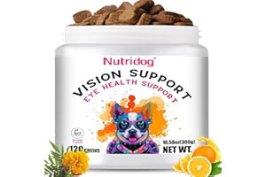 Eye Supplements for Dogs - Vision Support Soft Chews with Lutein, DHA & Vitamin C | 120ct Salmon Flavor Tear Stain Chews | Ca