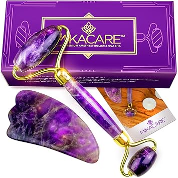 Amazon Com Amethyst Roller And Gua Sha Jade Roller And Rose
