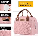 HOMESPON Insulated Lunch Bag Pink Women Men 27x21x15 cm Front Pocket view 6