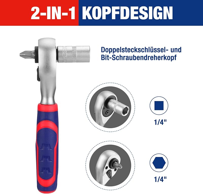 34-teiliger 1/4" Steckschlüsselsatz, Ratschensatz