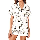 SHESHOW Womens Satin Pajamas Set Short Sleeve Top and Shorts Pjs Sets Button Down Notch Collar Sleepwear XS-XXL