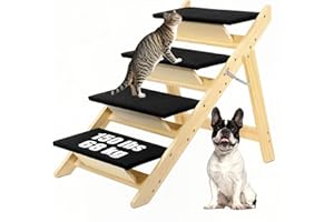 OKYDOKY Dog Stairs/Dog Ramp with 4 Steps, Foldable Dog Stairs for High Beds Cars Couch, Durable Wooden Pet Stairs for Small Medium Large Dogs(Black-5098)