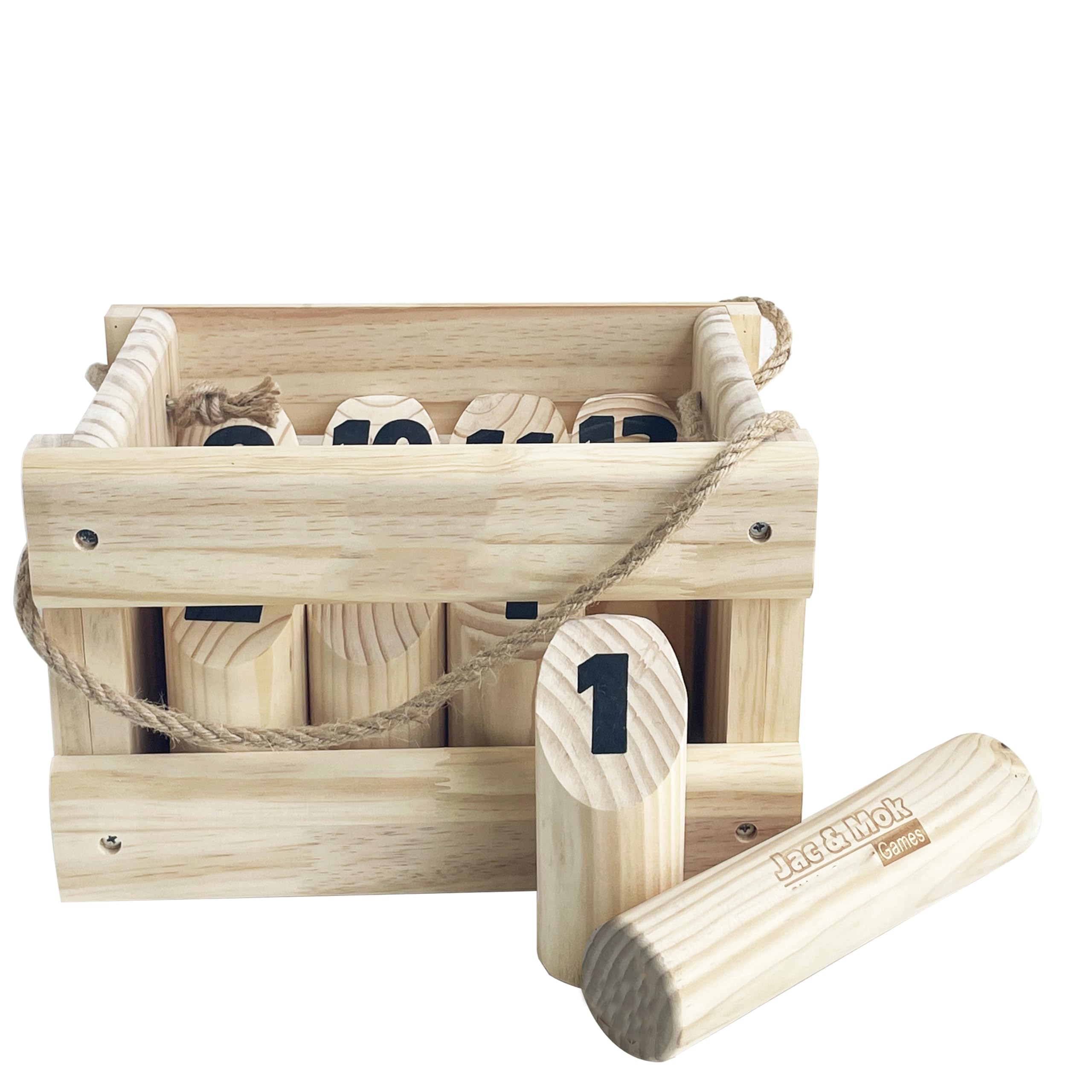 Number Kubb Toss Game Stick Throwing Game made of Hardwood (with Wooden Crate, Lawn) — image 1